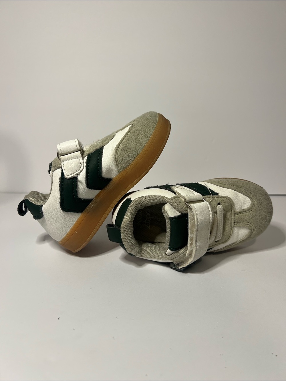 Kids White and Blue Velcro Sneakers with Gum Sole